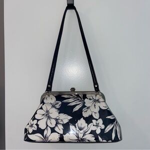 Vintage Floral Black White Jeweled Doctor’s Handbag